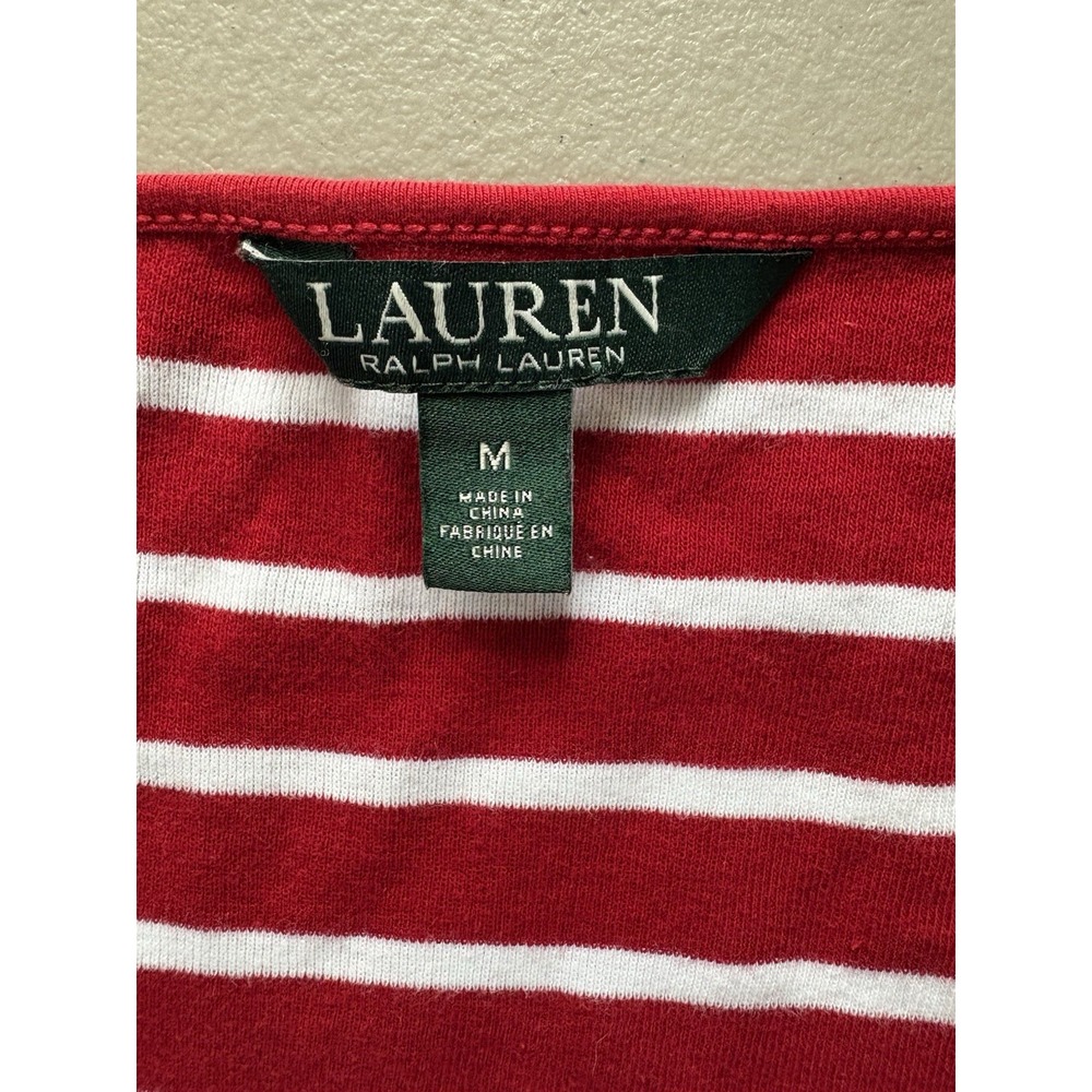 Lauren Ralph Lauren Womens Shirt Sz M Stripe Red White Naut Cuffed Half Sleeve - Picture 4 of 11